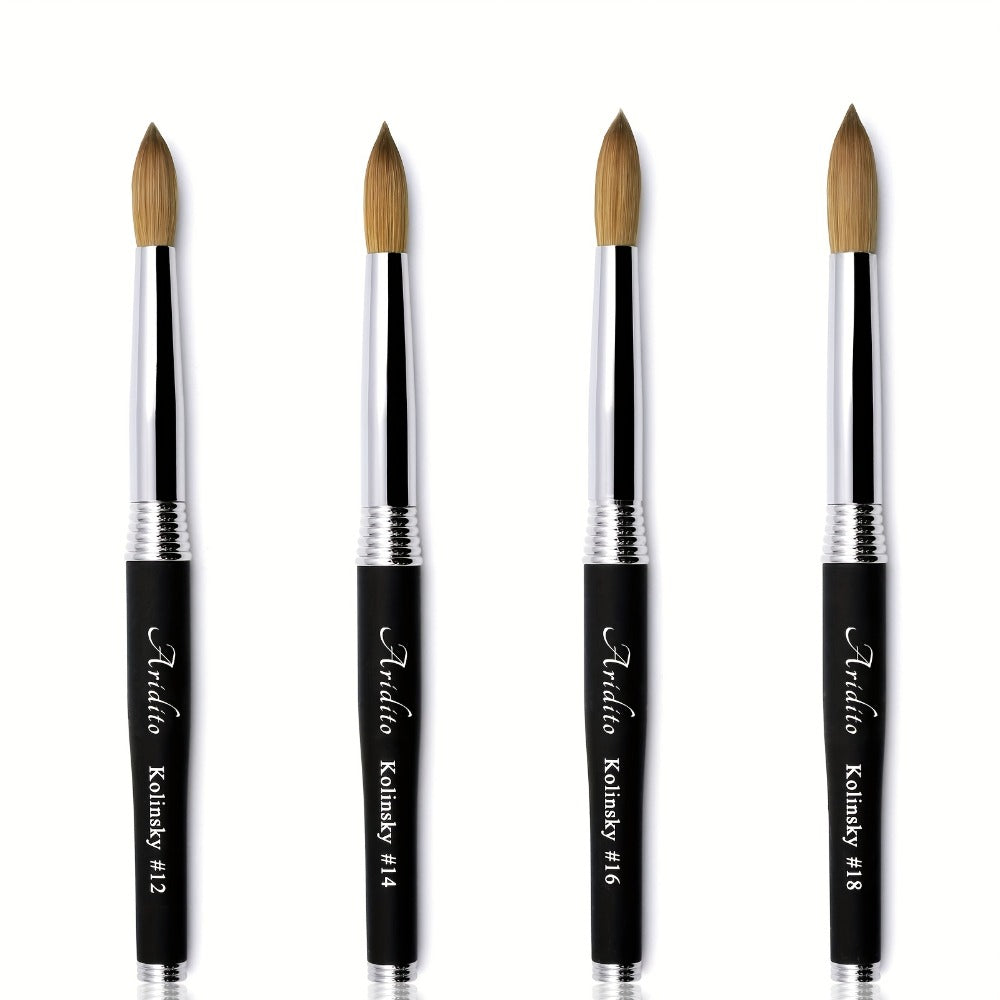 Round Acrylic Nail Art Brush with Black Handle in Protected Sizes 12, 14, 16 and 18 for Salon Detail Work