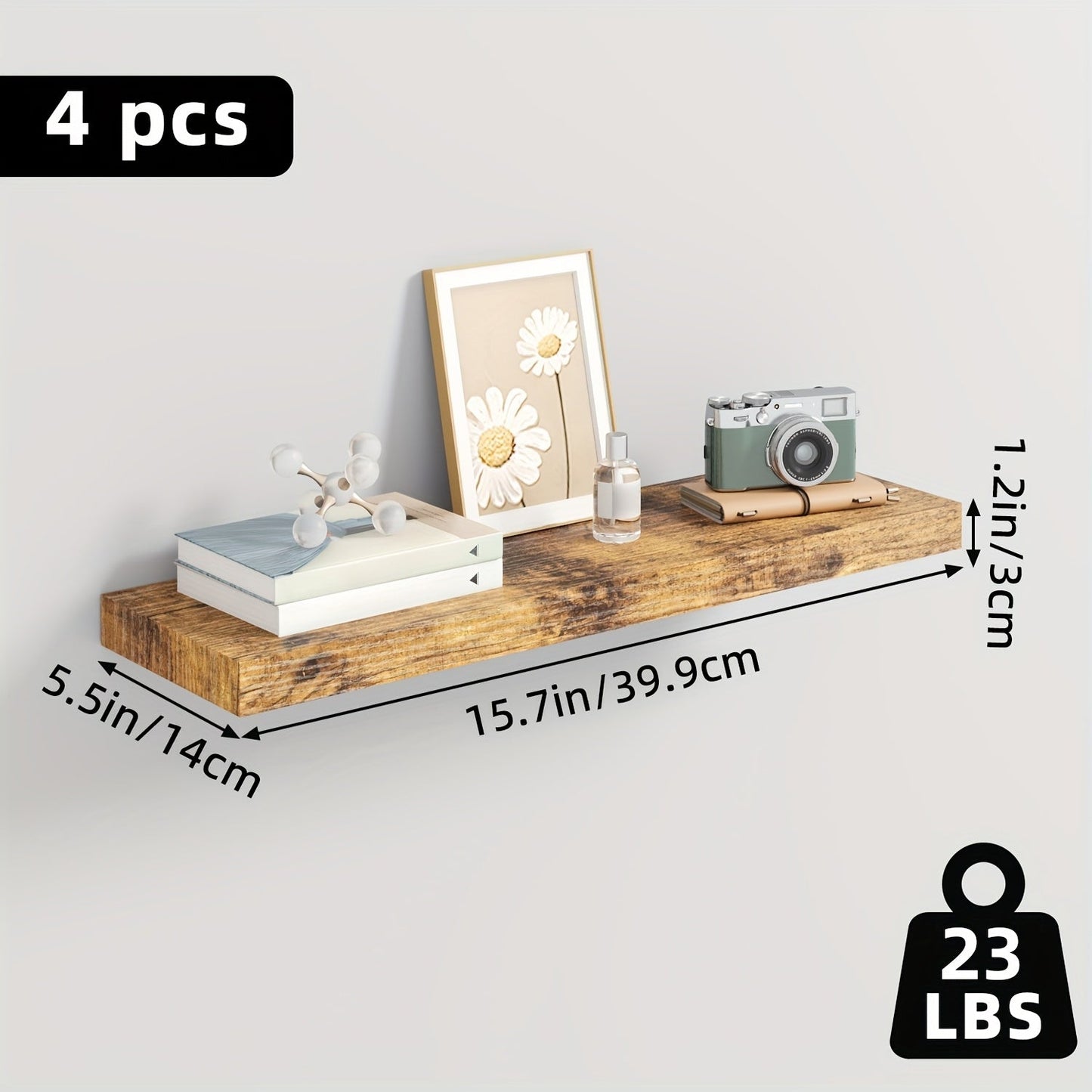 Floating Wall Shelf Set with Concealed-Style Brackets, Multiple Finishes and 4- or 6-Piece Options