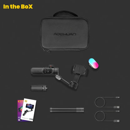 AOCHUAN Smart X Pro Combo 3-Axis Smartphone Gimbal Stabilizer | RGB Fill Light, Extension Rod, OLED Display & Wireless Charging for iPhone 15 14 13 Pro Max, YouTube Vlogging & Live Streaming