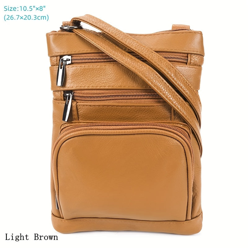 Genuine Leather Shoulder Bag for Women Men Soft First-Layer Cowhide Crossbody Bag Multi-Pocket Messenger Bag 3 Sizes Fits Smartphone Tablet Daily Work Travel – Black Red Brown Navy