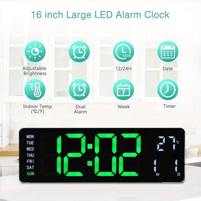Digital Wall Clock with 16 Inch LED Color Display and Smart Auto-Dimming 10-Level Brightness