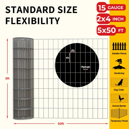 Welded Wire Mesh Fence Roll 50ft – Galvanized Zinc-Coated Steel Hardware Cloth for Chicken Coop, Garden Fence, Pet Enclosure, Rabbit Hutch & Plant Support, Rust-Resistant, 4ft 5ft 6ft Wide Options