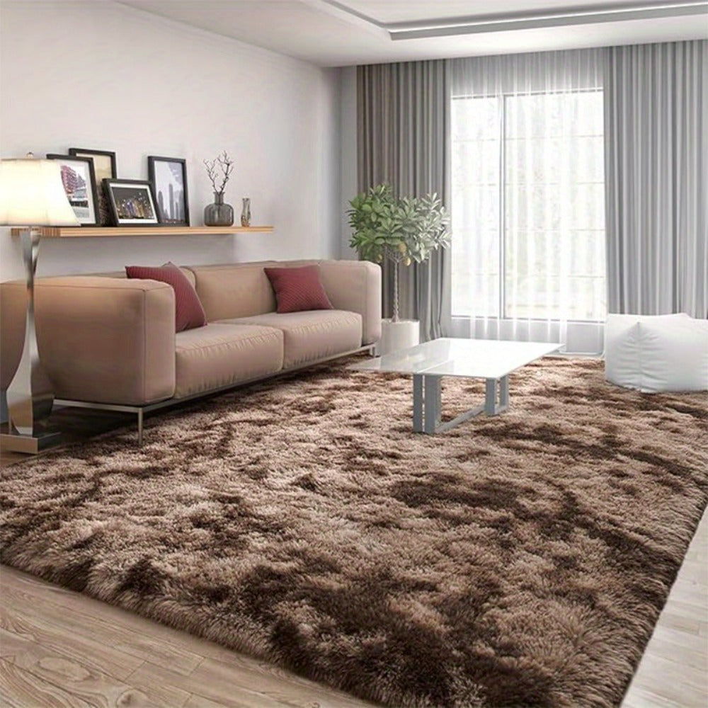 Area Rug, 6x9 Foot Tie-Dye Coffee Plush Shag Style with Machine-Wash Care and Source-Listed Backing