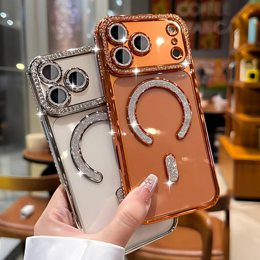 Phone Case Rhinestone Side Magnetic Cover with Qi Wireless Charging for iPhone 16e in Four Colors