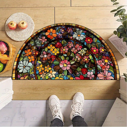 Semicircle Mandala Door Mat in Four Protected Sizes from 15.75 x 23.62 to 31.50 x 47.24 Inches