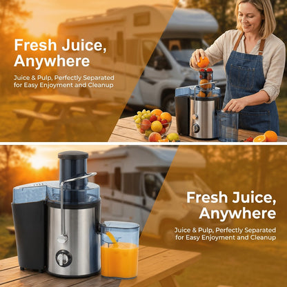 Black-and-Silver Centrifugal Juicer with Side Pulp Container, Juice Cup, 34cm Width and 33cm Height