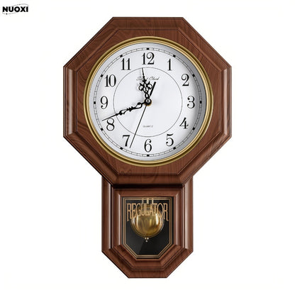 Two-Piece Octagonal Pendulum Wall Clock Set with 30 x 45 cm Frame and Brown or Mahogany-Colored Finish