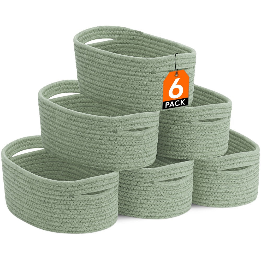 Basket Storage Organizer 6-Pack Cotton Rope Cube Bins 11 x 7 x 5 Inch in Five Color Options