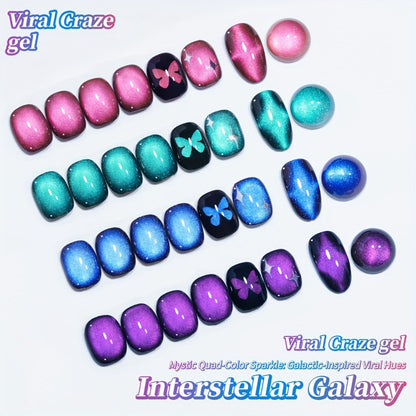 Gel Nail Polish – Cat Eye Set 4 Colors – Interstellar Galaxy Series Magnetic Nail Polish with Dazzling Shimmer Luster, UV LED Soak-Off…