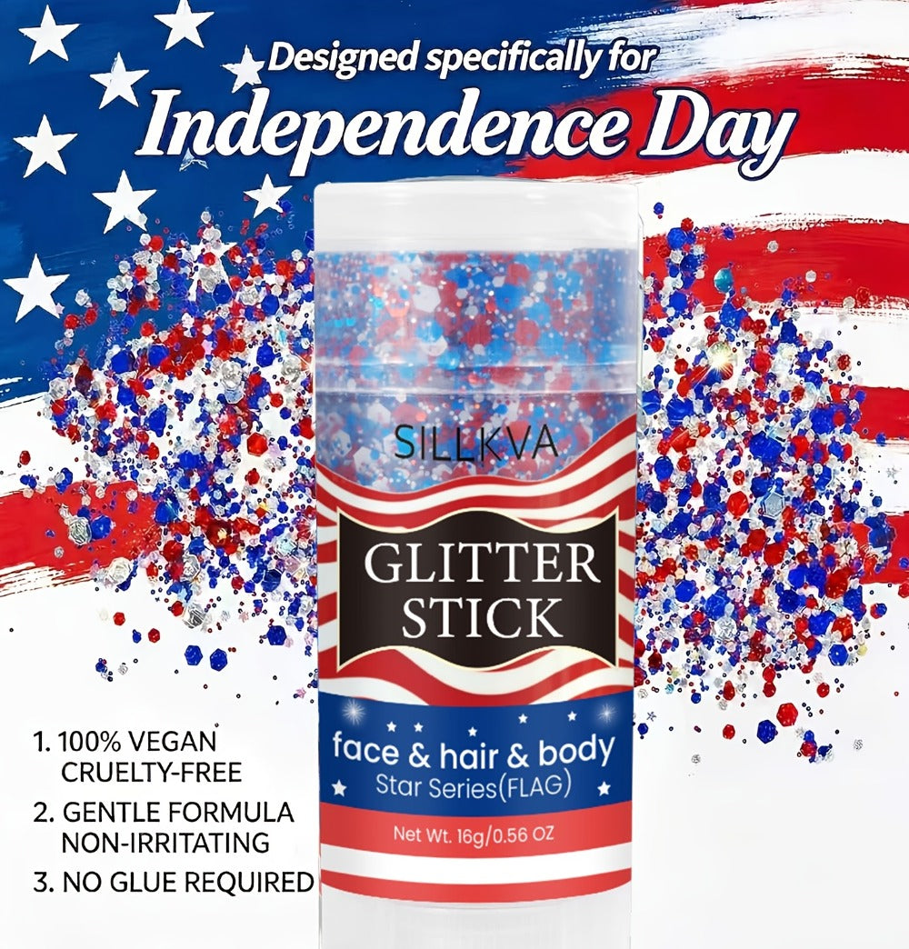Red and Blue Glitter Makeup Stick for Face, Hair and Body at Patriotic Events, Sports and Stage Shows