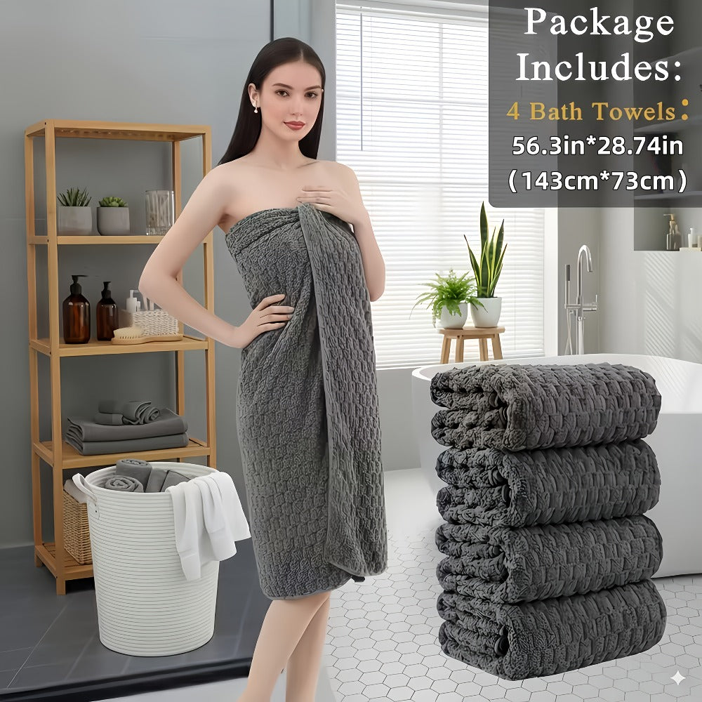 Towel Set 4 or 8 Piece Microfiber Collection with Hair-Drying Cap Options in Four Colors for Home and Guest Use