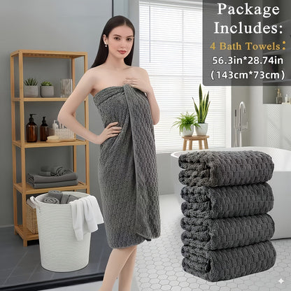 Towel Set 4 or 8 Piece Microfiber Collection with Hair-Drying Cap Options in Four Colors for Home and Guest Use