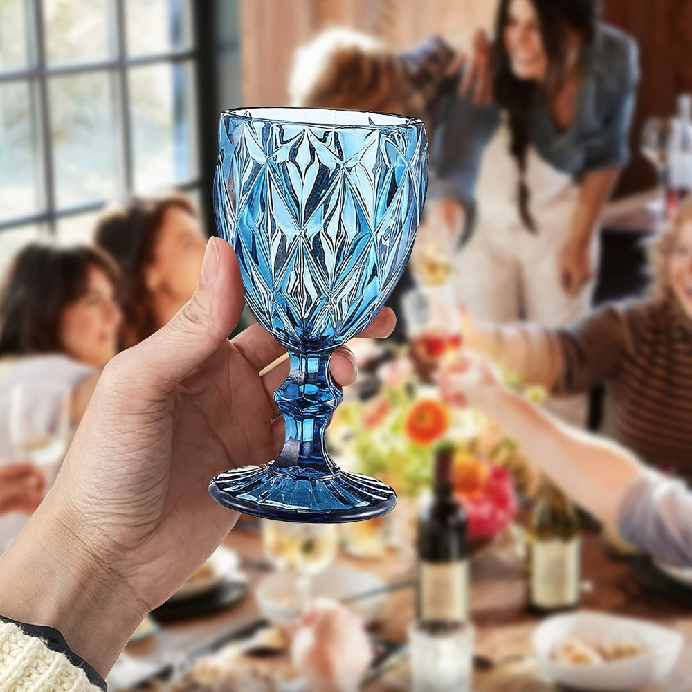 Six-Piece Diamond-Pattern Stemmed Wine Glass Set in Pink, Green or Blue Checkout Color Options