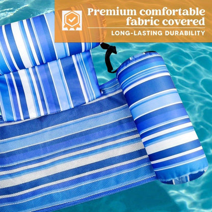 Pool Float Lounge Chair Two-Pack with Adjustable Head Support, Fabric-Covered Sling and Carry Case
