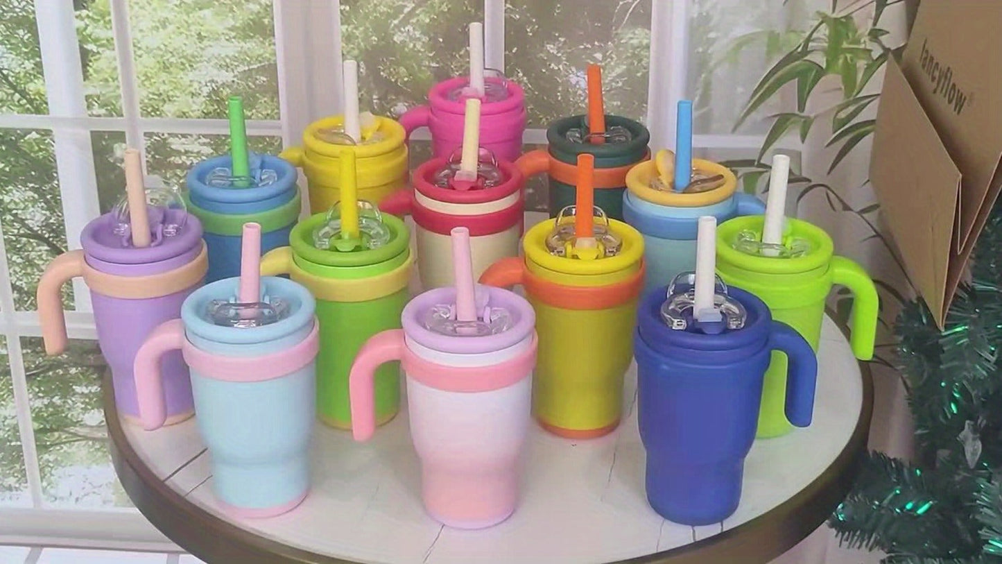 Insulated Tumbler 14oz Stainless Steel with Handle, Straw, Two-Way Lid and Ten Color Options