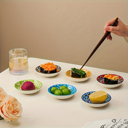 Ceramic Condiment Dish Set of 10, Bohemian Small Saucer Dipping Bowls for Soy Sauce, Vinegar & Spices