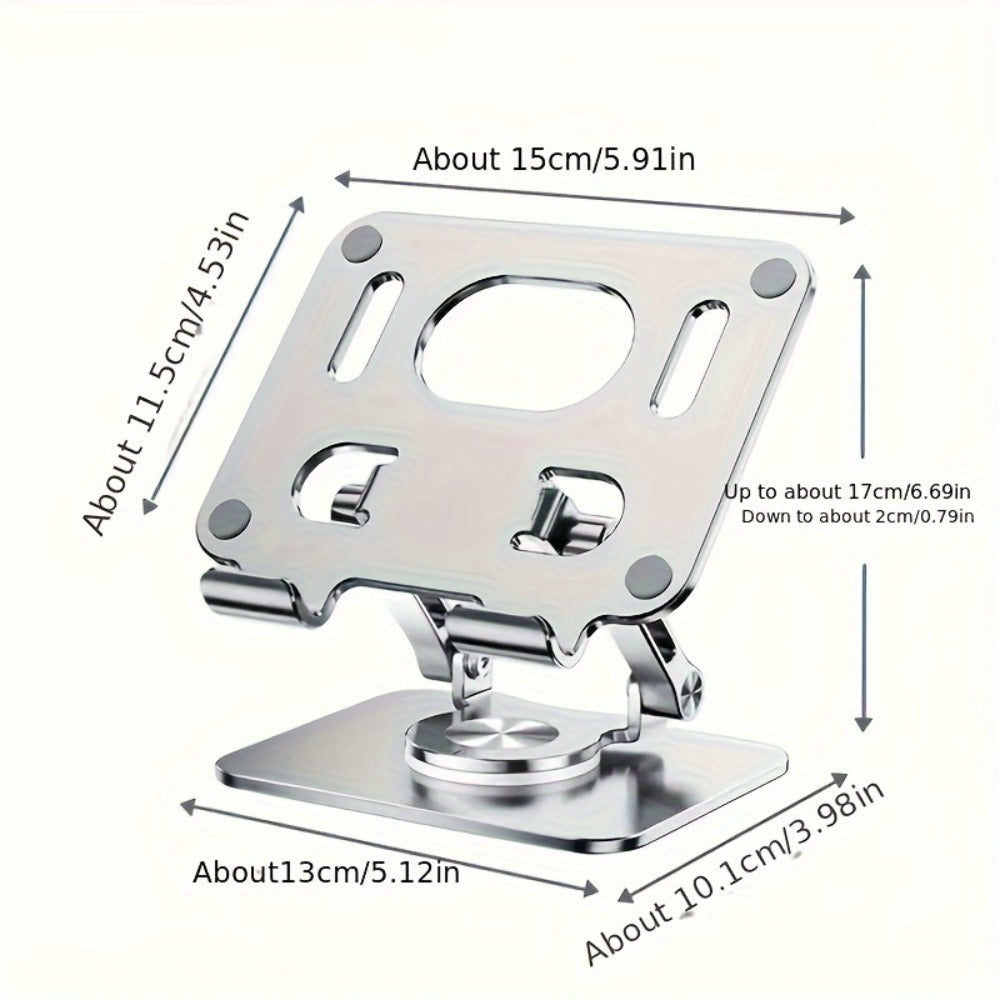 360 Rotating Tablet Stand for iPad, Foldable Adjustable Iron Flat Stand for Desk Home Office, Compatible with iPad Pro Air Mini and Most Tablets, Silver and Black