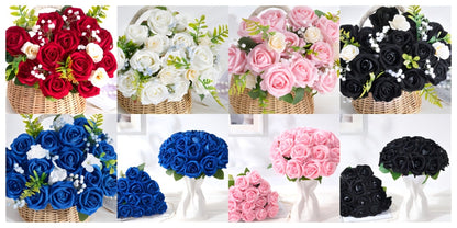 Artificial Flowers Long-Stem Velvet Rose Set in 50 or 100-Piece Variant Options across Five Colors