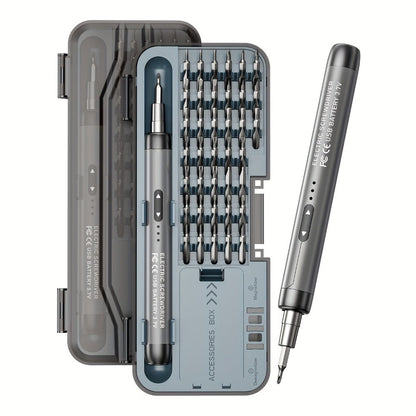 USB-Rechargeable Precision Electric Screwdriver Kit with 38 Magnetic Bits in Five Handle Colors