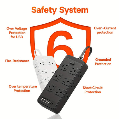Power Strip 18-in-1 with 12 AC Outlets, 6 USB Ports, Master Switch and 5- or 10-Foot Cord Options