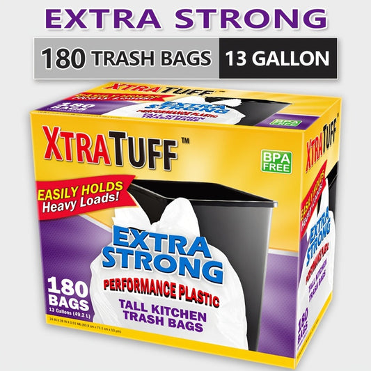 13 Gallon Trash Bags Heavy Duty – Expandable Drawstring & Clear Garbage Bags, Leak-Resistant Odor-Control Liners for Kitchen, Bedroom, Office, Outdoor Use (44/85/104/170/180/360 Count)