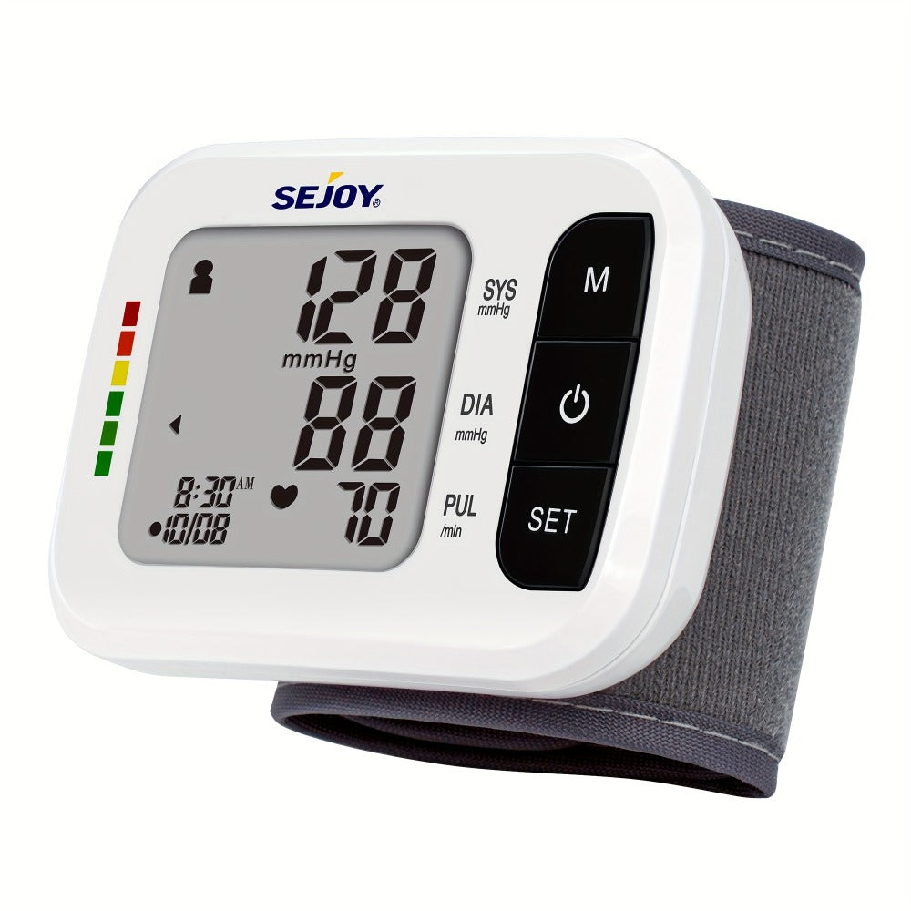 Blood Pressure Monitor by SEJOY, Wrist LCD Device with Included Strap and Battery Color Options