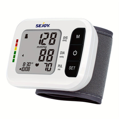 Blood Pressure Monitor by SEJOY, Wrist LCD Device with Included Strap and Battery Color Options