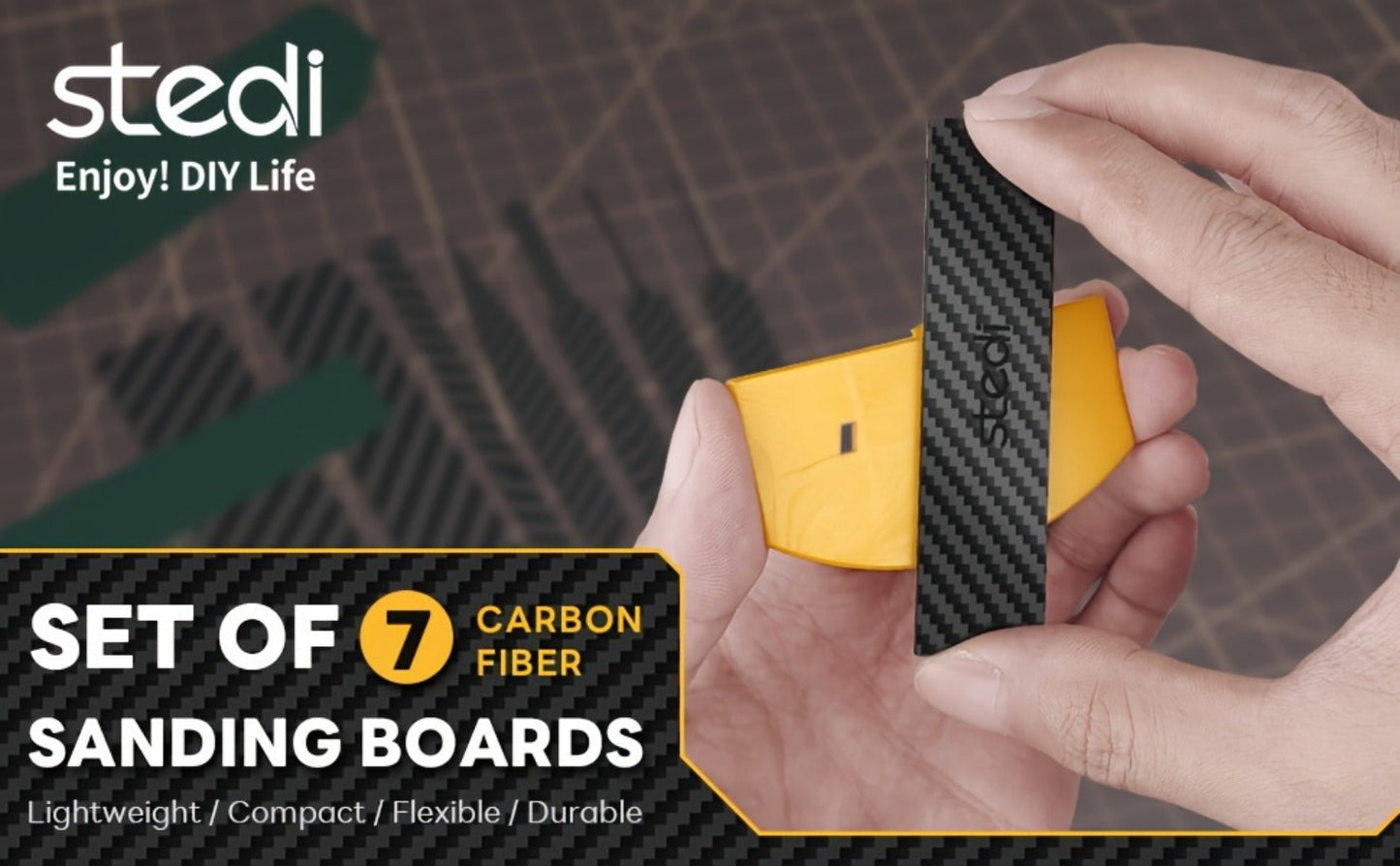 Seven-Piece Carbon-Fiber Pattern Hobby Sanding Stick Set with Detail Boards in Multiple Sizes