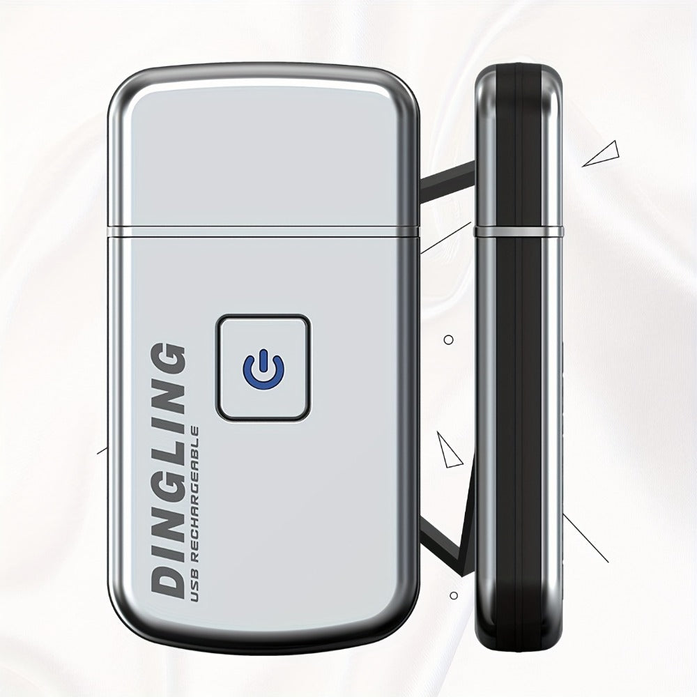 Silver Card-Style Foil Electric Shaver with USB Charging Cable, Cleaning Brush and 3.6-Inch Length