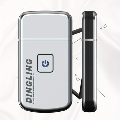 Silver Card-Style Foil Electric Shaver with USB Charging Cable, Cleaning Brush and 3.6-Inch Length