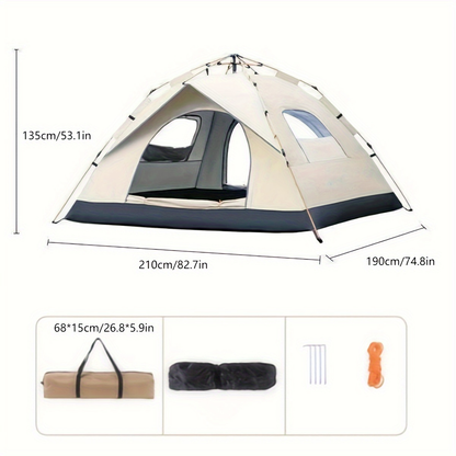 Camping Tent 4-Person Polyamide Pop-Up with Two Doors, Optional Windows and Small or Large Sizes