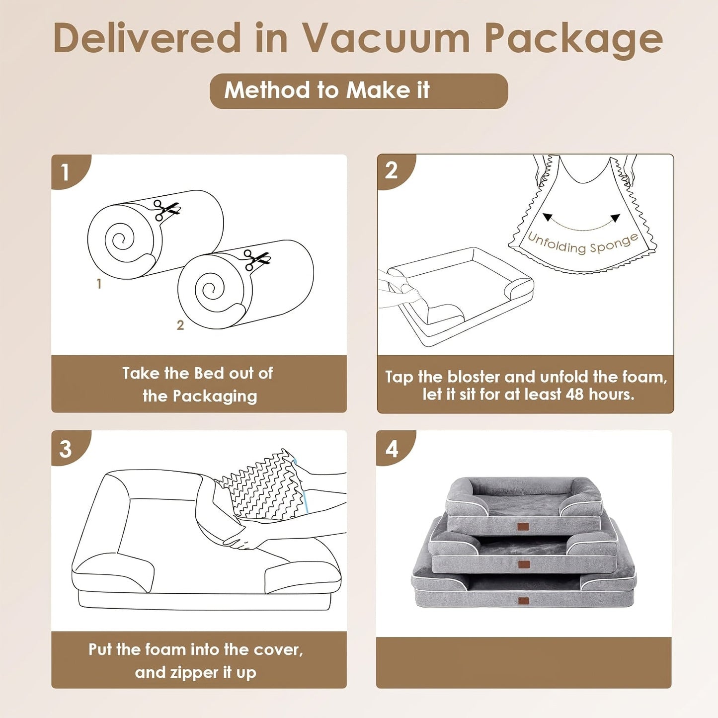 Large Dog Bed with Removable Washable Cover & Nonskid Bottom - Plush Dog Couch Sofa Bed for Extra Large Dogs and Cats, Soft Comfort Pet Bed, Grey, M/L/XL/XXL Sizes Available
