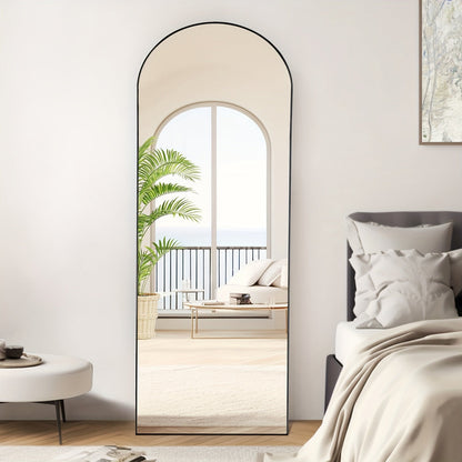 Full Length Floor Mirror with Stand – Arched & Rectangular Full Body Mirror, Aluminum Alloy Frame, Shatter-Proof Nano Glass, Bedroom Living Room Cloakroom Wall Leaning Mirror