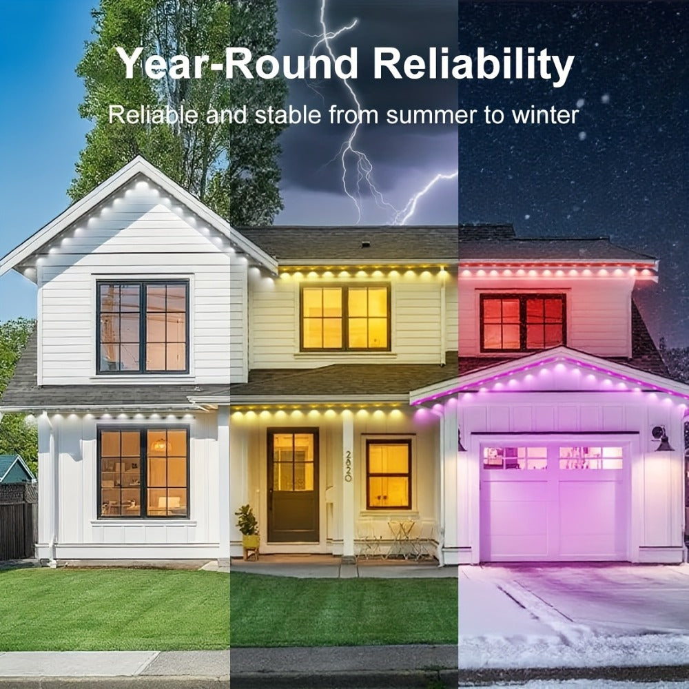 Linked RGB Eave Light Kit from 20ft to 500ft with Plug-In Adapter, App and Handheld Remote