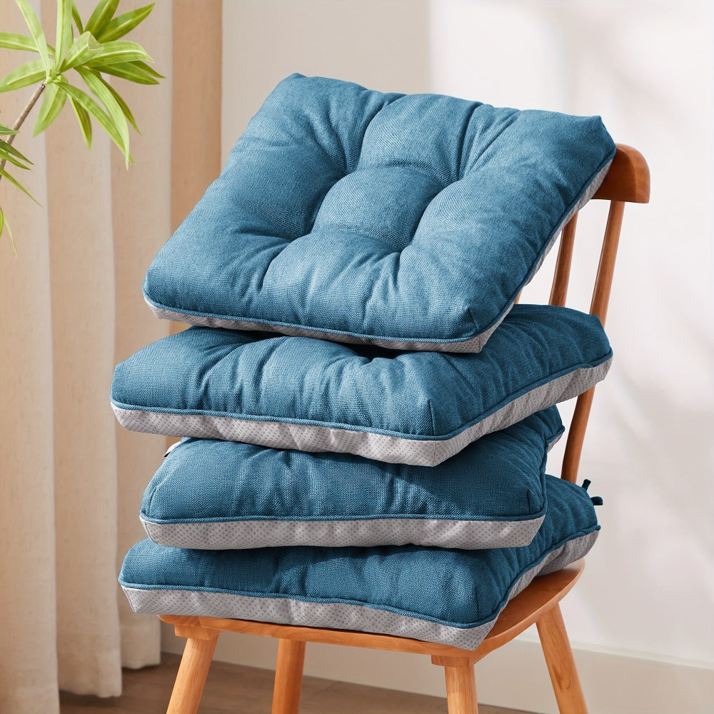 Tufted Chair Cushion Set with Four 15.5-Inch Pads, Tie Straps and 11 Solid Color Choices for Dining Chairs
