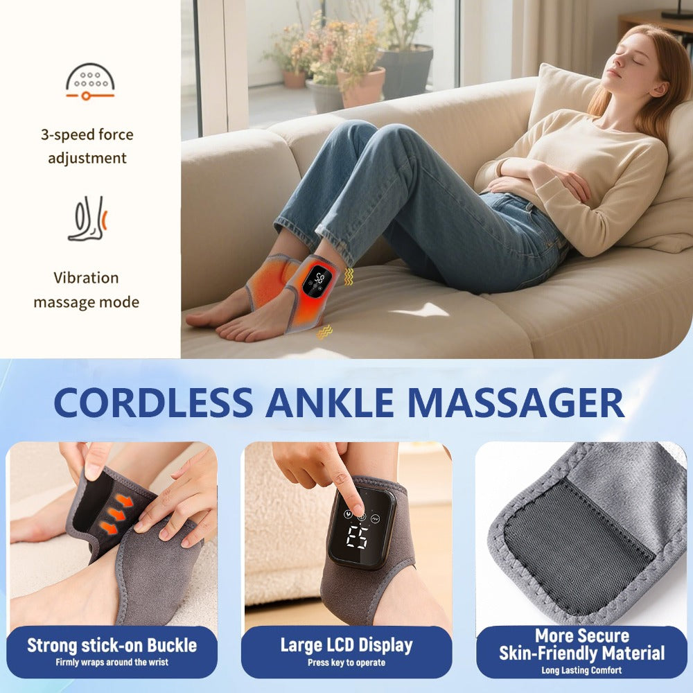 Wearable Heated Foot and Ankle Wrap with Touch Display, Five Heat Levels and One- or Two-Piece Gray Sets