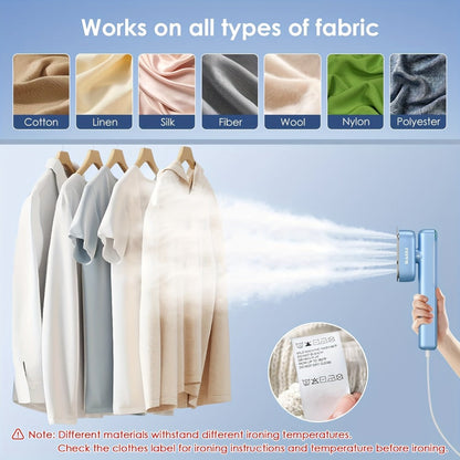 1100W Garment Steamer Handheld Portable Steam Iron 20-Second Rapid Steam 10.14oz Large Water Tank Stainless Steel Panel Wrinkle Remover for All Fabrics Home Travel Clothes Care
