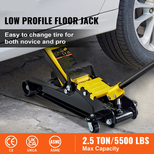 2.5 Ton Low Profile Floor Jack Compact Alloy Steel – Sport Car Lift with Single Cylinder Pump, 3.35–14.96" Lift Range, Fast Hydraulic Lifting for Garage & Roadside Use, Black