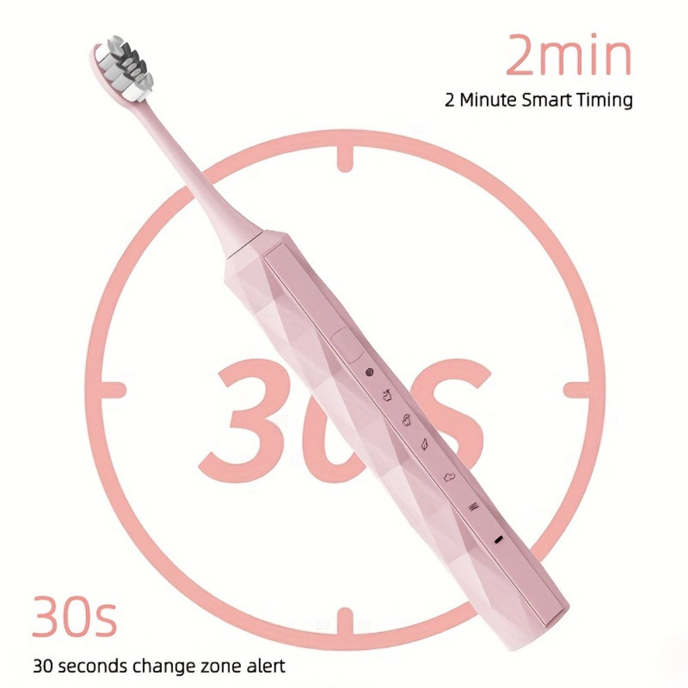 Electric Toothbrush with IPX8 Rating, Five Brush Heads, Metal Handle, USB Charging and Two-Minute Timer