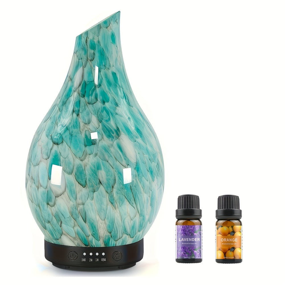 120ml Glass Essential Oil Diffuser with Teardrop Body, Four Timer Labels, Seven-Color Light and Oil Bundle