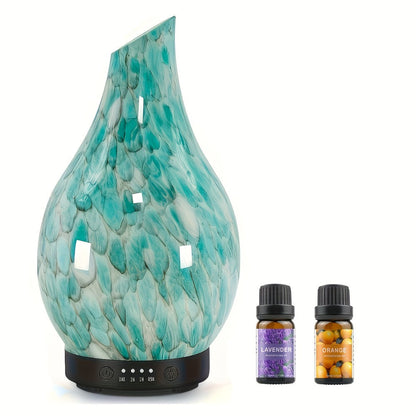 120ml Glass Essential Oil Diffuser with Teardrop Body, Four Timer Labels, Seven-Color Light and Oil Bundle