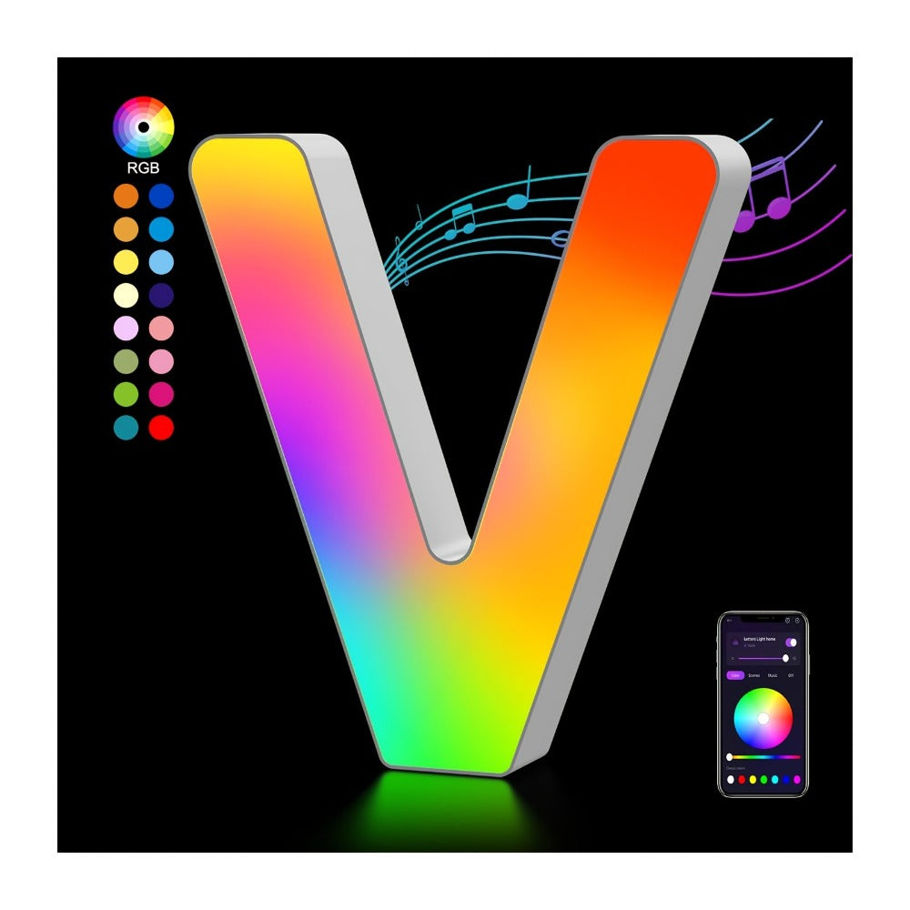 RGB LED Letter and Number Light with 38 Checkout Shapes, USB Power, App Control and Music Sync