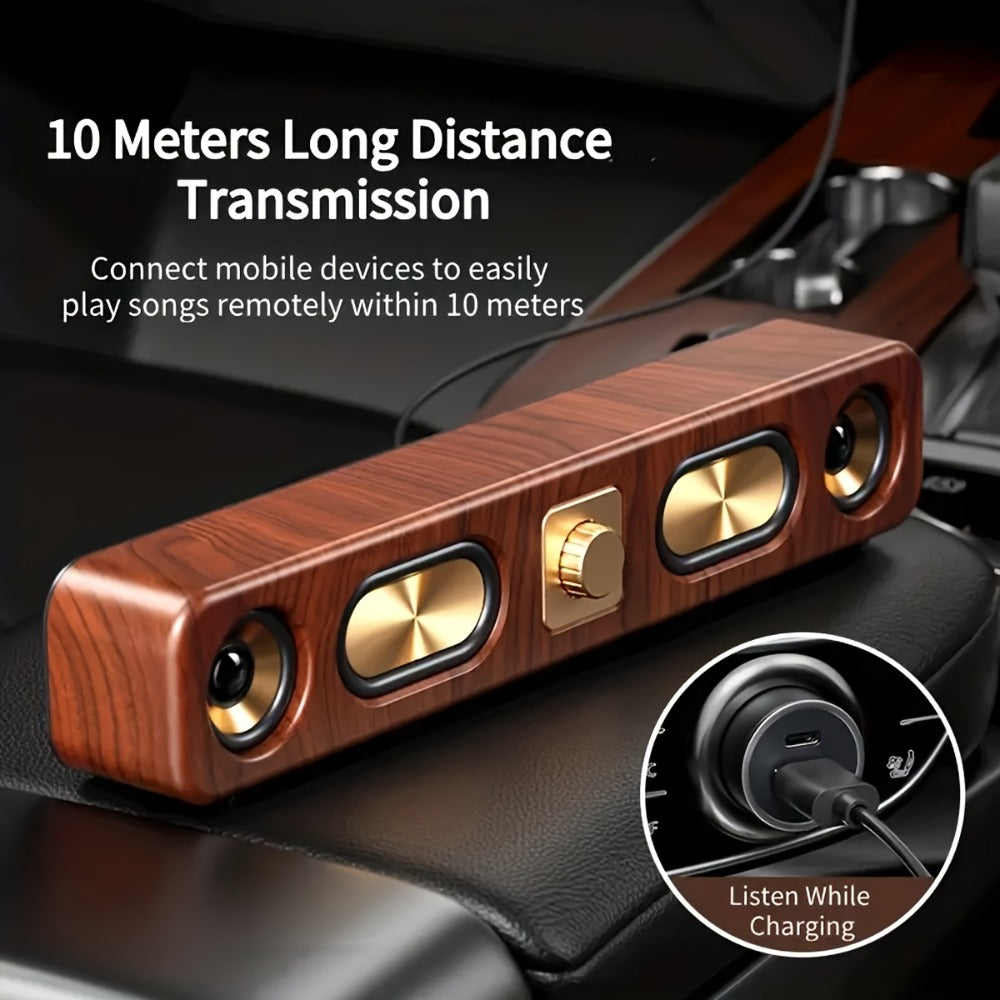 Retro Wood Grain Bluetooth Speaker Dual 2-Inch Woofers 10W Wireless Desktop Soundbar TF AUX USB Hands-Free Calling 2400mAh for PC Laptop Tablet Smartphone