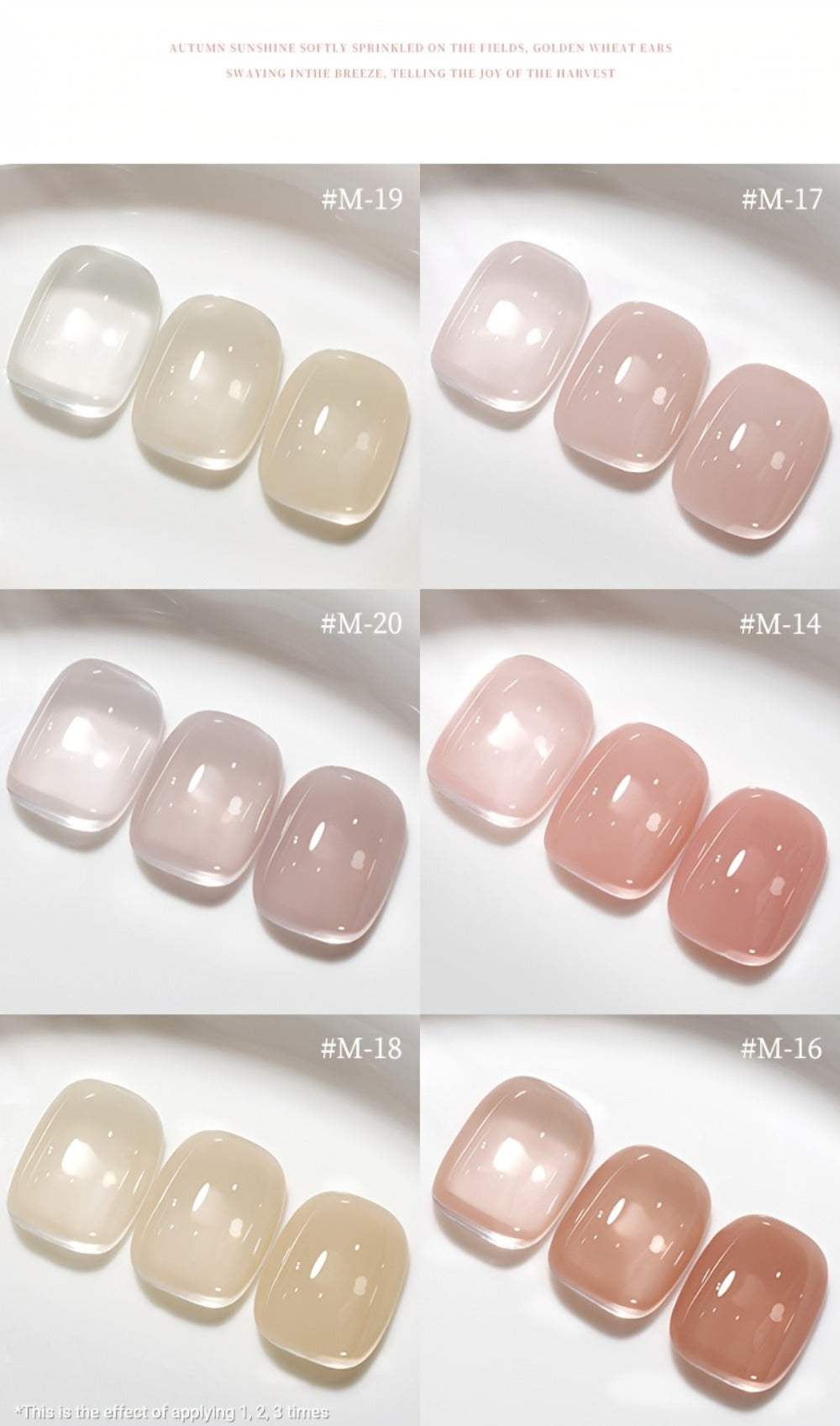 Gel Nail Polish 6-Piece 15ml Jelly Set with Glass Finish in Shades M14, M16, M17, M18, M19 and M20