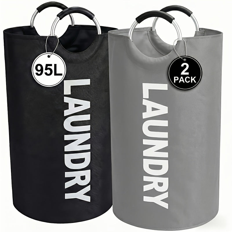 Two-Piece 95L Foldable Laundry Hamper Set with Ring Handles in 12 Solid or Mixed Color Options
