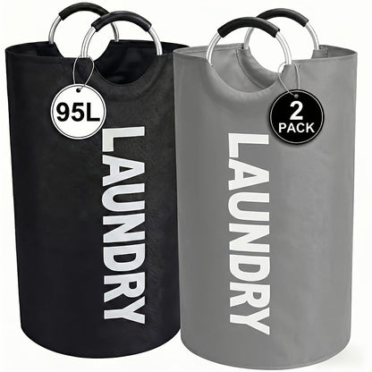 Two-Piece 95L Foldable Laundry Hamper Set with Ring Handles in 12 Solid or Mixed Color Options