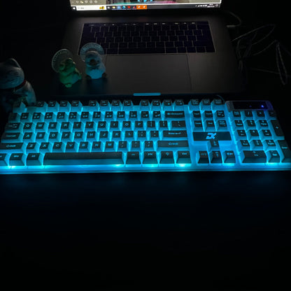 White Wired Keyboard and Mouse Set with Floating Keycaps, Volume Roller and Multiple Backlight Effects