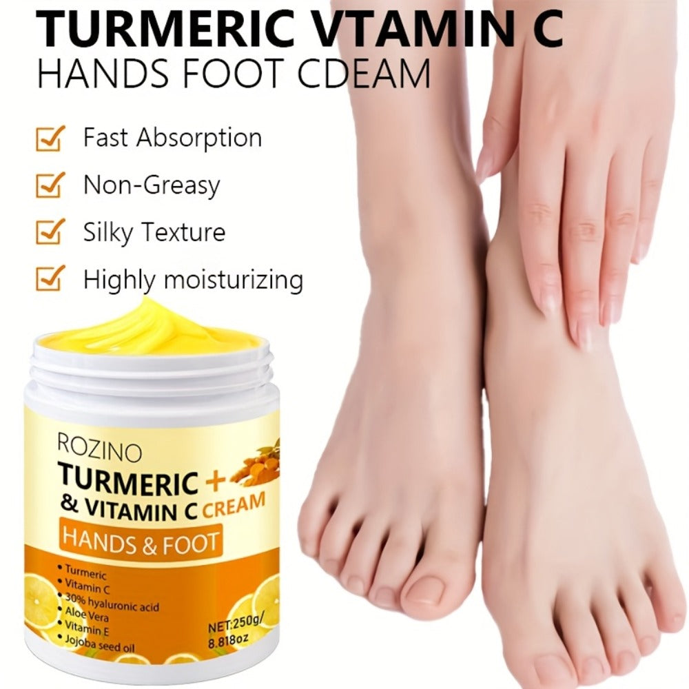 Turmeric Foot & Hand Cream 250g - Anti-Crack Deep Moisturizing Repair for Dry Cracked Heels, Elbows, Ankles & Knees, Intensive Hydrating Skin Care with Turmeric Extract