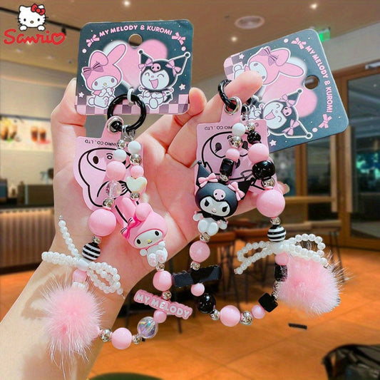 Kawaii Beaded Phone Chain Keychain Sanrio Kuromi My Melody Anime Backpack Pendant – Cute Mobile Strap Charm Accessory Gift for Girls Teens Anime Fans Collectors