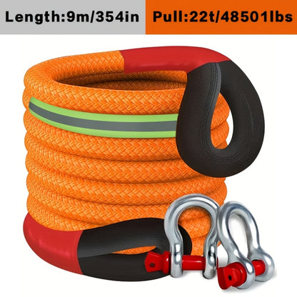 Kinetic Recovery Rope 48501 LBS 22 Ton - High Strength Nylon Tow Rope with Bow Shackles & Storage Bag, 14.5 16.4 30 FT Options for Truck SUV UTV ATV Off Road Emergency Rescue